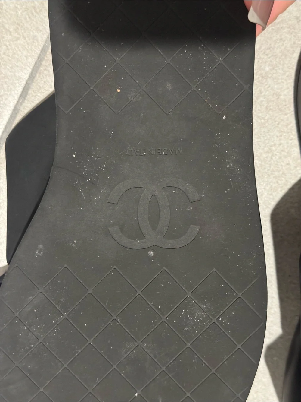 CHANEL Black Crisscross Slide Sandals with Gold CC
